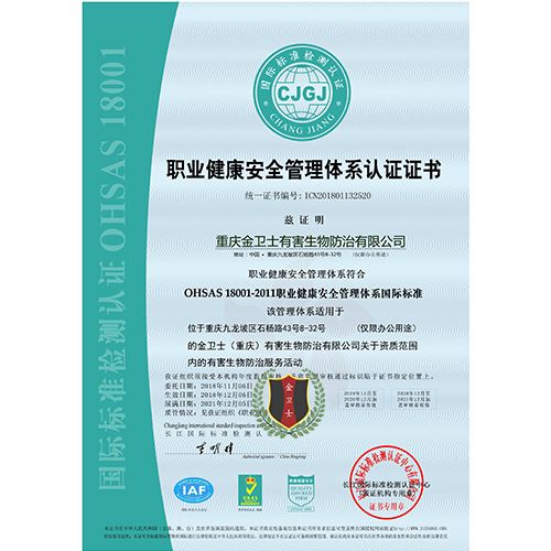 職業健康安全管（guǎn）理體係（xì）認證證書